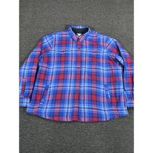LL Bean Sherpa Lined Flannel Women 1X Plus Pink Blue Heavyweight Snap Front